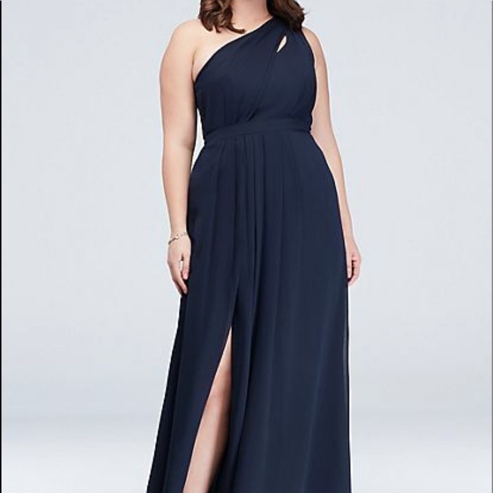 One shoulder dark blue bridesmaid dress
